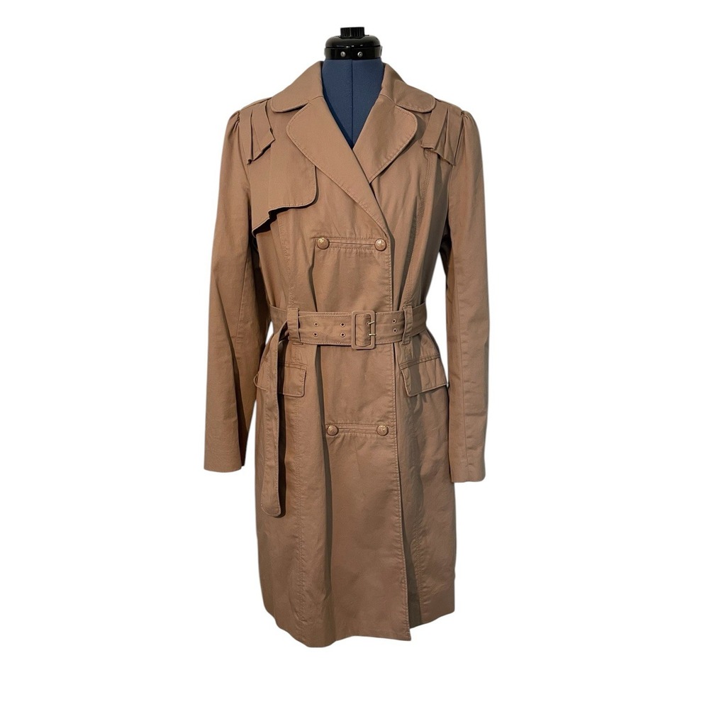 VTG Juicy Couture Double Breasted Belted Trench Coat Military Y2K Utility Tan XL